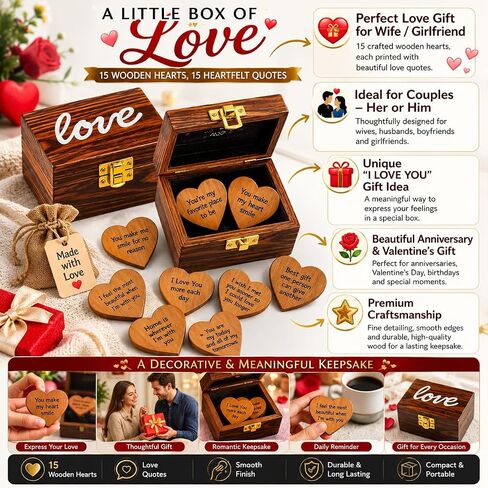 هدايا I love you for her him, 15 قلب مع اقتباسات حب جميلة مطبوعة على قلوب خشبية، طريقة فريدة لقول "I LOVE YOU"، للزوجة/الفتاة الصديقة/الزوج/الصديق، هدية الذكرى السنوية وعيد الحب in Kuwait