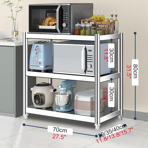Stainless Steel Shelf 3 Tier Kitchen Industrial Workbench Heavy Duty Shelf Prep Table Adjustable Height Work Table(70x30x80cm/27.5x11.8x31.5) in Kuwait
