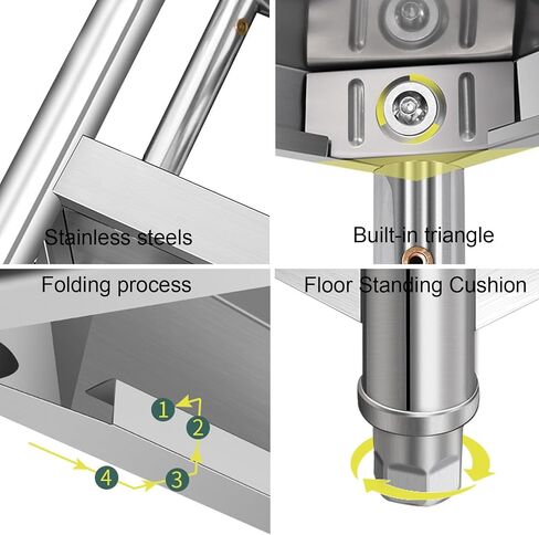 Stainless Steel Shelf 3 Tier Kitchen Industrial Workbench Heavy Duty Shelf Prep Table Adjustable Height Work Table(70x30x80cm/27.5x11.8x31.5) in Kuwait