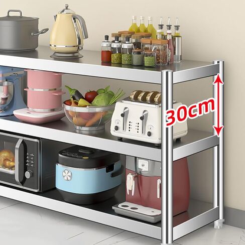 Stainless Steel Shelf 3 Tier Kitchen Industrial Workbench Heavy Duty Shelf Prep Table Adjustable Height Work Table(70x30x80cm/27.5x11.8x31.5) in Kuwait