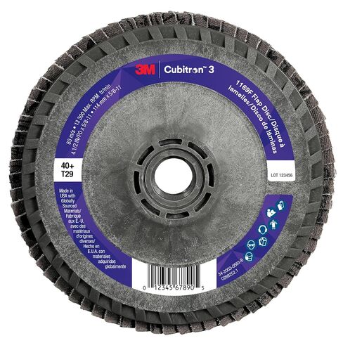 3M Cubitron 3 قرص قلاب 1169F، 40+، T29-Conical التغيير السريع، 4-1/2 بوصة × 5/8 بوصة-11، 10 قطعة/علبة in Kuwait