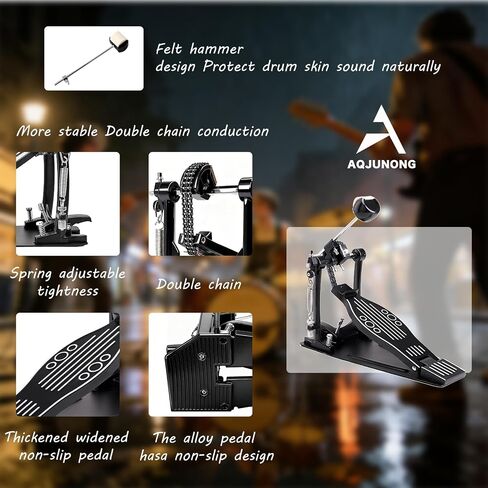 Bass Drum Pedal, Double Chain Kick Pedal for Drums (AQ-BDP-ST) | Double Chain Kick Drum Pedal with Smooth Response, Stable Base and Adjustable Control for Bass Drum and Drum Set Performance. in Kuwait
