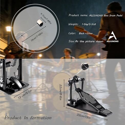 Bass Drum Pedal, Double Chain Kick Pedal for Drums (AQ-BDP-ST) | Double Chain Kick Drum Pedal with Smooth Response, Stable Base and Adjustable Control for Bass Drum and Drum Set Performance. in Kuwait