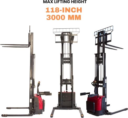 SUNMAX PS3300FEAS-3M مكدس البليت الكهربائي بالكامل، سعة 3300 رطل، ارتفاع الرفع 118 بوصة، مكدس المستودعات الخلفي مع أرجل ممتدة قابلة للتعديل in Kuwait
