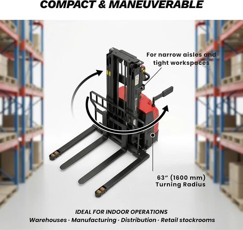 SUNMAX PS3300FEAS-3M مكدس البليت الكهربائي بالكامل، سعة 3300 رطل، ارتفاع الرفع 118 بوصة، مكدس المستودعات الخلفي مع أرجل ممتدة قابلة للتعديل in Kuwait