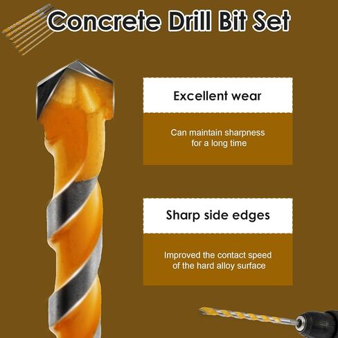 7Pcs Concrete Drill Bit Set Multi-Purpose Masonry Drill Bits Set Carbide Hex Shank Drill Bit Set Rustproof Wear Resistant Concrete Drill Bit for Glass Brick Plastic Cement Tile in Kuwait