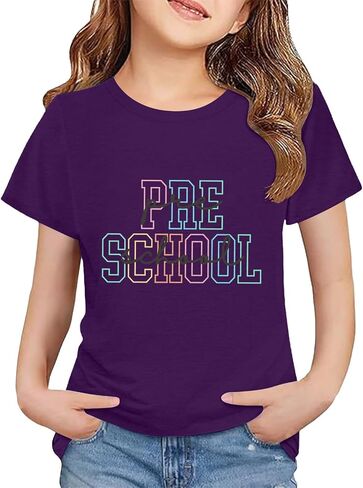 Toddler Kids Back to School Shirt Youth Boys Girls First Day of Preschool Tshirts Children Cute (a-Purple, 12-13 Years) in Kuwait