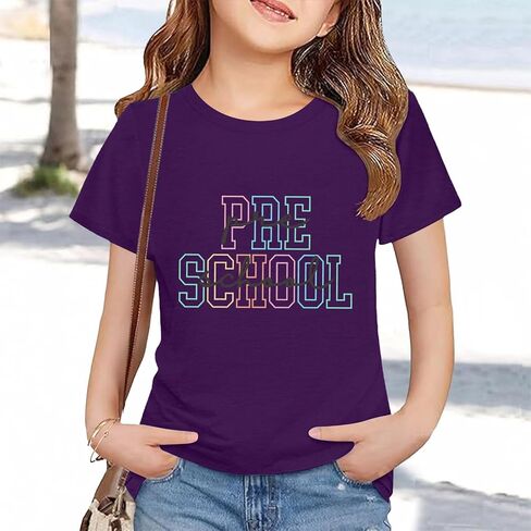 Toddler Kids Back to School Shirt Youth Boys Girls First Day of Preschool Tshirts Children Cute (a-Purple, 12-13 Years) in Kuwait