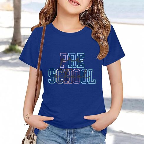 Toddler Kids Back to School Shirt Youth Boys Girls First Day of Preschool Tshirts Children Cute (a-Blue, 6-7 Years) in Kuwait