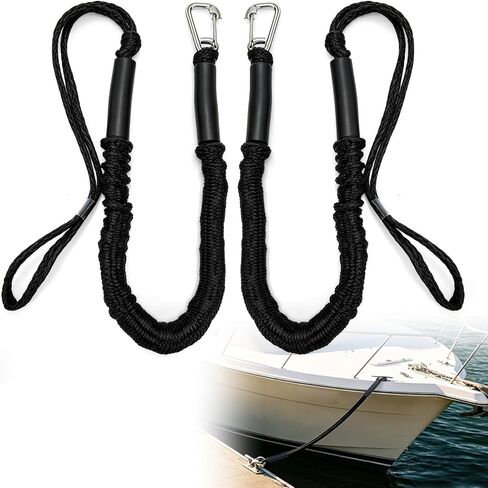 Bungee Dock Lines for Boats - 4FT Boat Ropes, Quick Connect No Knots, Shock Absorbing Mooring Lines,Secure Boat Dock Lines for Kayak,Jetski,Boat,Seadoo,2PCS,Black in Kuwait