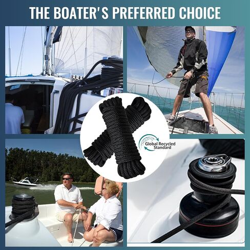 2 Pack 3/4" x 25' Boat Dock Lines,Improved Double Braided Nylon Boat Ropes for Docking with 15" Loop,Hurricane-Resistant Grade Marine Rope for Sailboats,Pontoons,Fishing Boats,Black in Kuwait