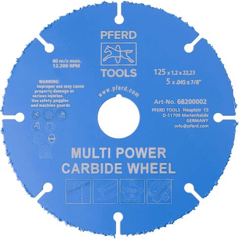 عجلة قطع كربيد متعددة الطاقة من PFERD Tools DS، مقاس 5 بوصات × .045 × 7/8 | قرص قطع معدني، للصلب والفولاذ المقاوم للصدأ، تغليف التجزئة، حزمة من قطعة واحدة، الجزء 68200002 in Kuwait