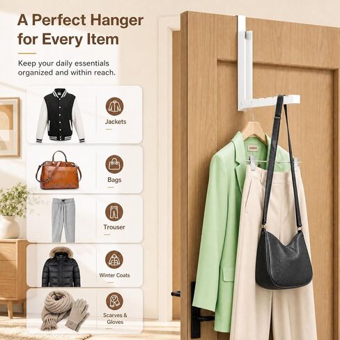Bathroom Door Hooks for Towels, 2 Pack Door Hook Organizer with Anti-Scratch EVA Pads, Heavy Duty Over The Door Hanger with 12 Ridges, Foldable Clothes Drying Rack for Laundry, Bedroom (White) in Kuwait