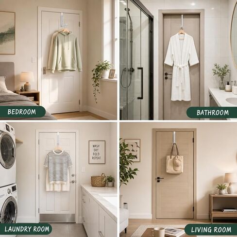 Bathroom Door Hooks for Towels, 2 Pack Door Hook Organizer with Anti-Scratch EVA Pads, Heavy Duty Over The Door Hanger with 12 Ridges, Foldable Clothes Drying Rack for Laundry, Bedroom (White) in Kuwait