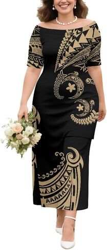 Samoan Tribal Dress for Women Off Shoulder Dresses Skirt Top Set in Saudi Arabia