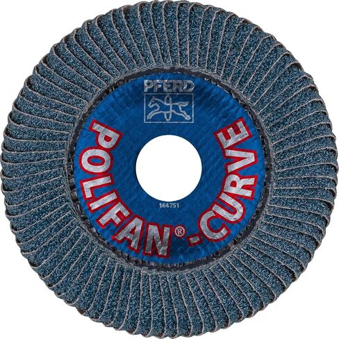 PFERD 4-1/2" x 7/8" POLIFAN CURVE Flap Disc SGP, Zirconia, 40 Grit, Medium Radius, 10-Pack in Kuwait