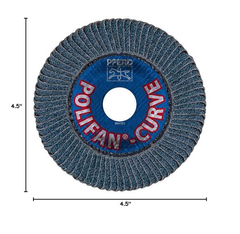 PFERD 4-1/2" x 7/8" POLIFAN CURVE Flap Disc SGP, Zirconia, 40 Grit, Medium Radius, 10-Pack in Kuwait