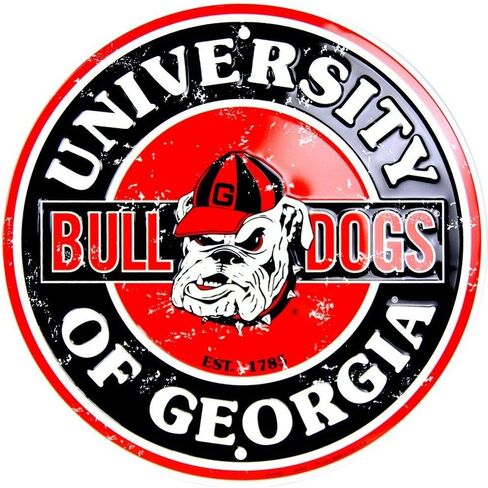 Georgia Bulldogs Metal Sign University Sports Dorm Game Room Decor Vintage Aluminum Metal Signs Tin Plaque Wall Art Poster for Garage Man Cave Beer Cafe Bar Pub Club Patio 12"X12"Round in Kuwait