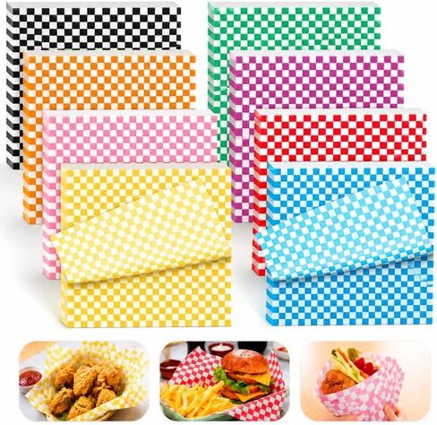 200PCS Waxed Deli Paper Sheets, 7x7" Food Basket Liners, Grease Resistant Wax Paper Sheets for Food, Checkered Sandwich Wrapping Paper for Party, Fair and Outdoors in Saudi Arabia
