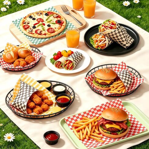 200PCS Waxed Deli Paper Sheets, 7x7" Food Basket Liners, Grease Resistant Wax Paper Sheets for Food, Checkered Sandwich Wrapping Paper for Party, Fair and Outdoors in Saudi Arabia