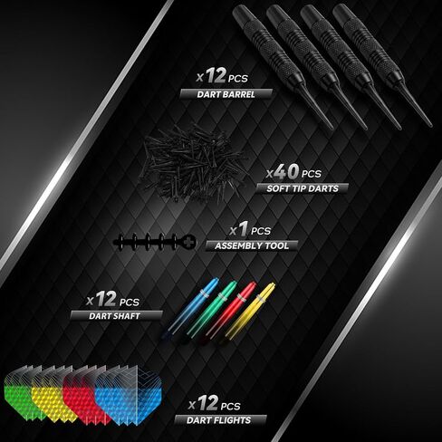 12 Pack Soft Tip Darts Set - Darts Plastic Tip 17g -Dart Flights in 4 Colors with a Dart Storage Case- with 40 Extra Dart Tips and 1Pcs Wrench for Electronic Dartboard in Saudi Arabia