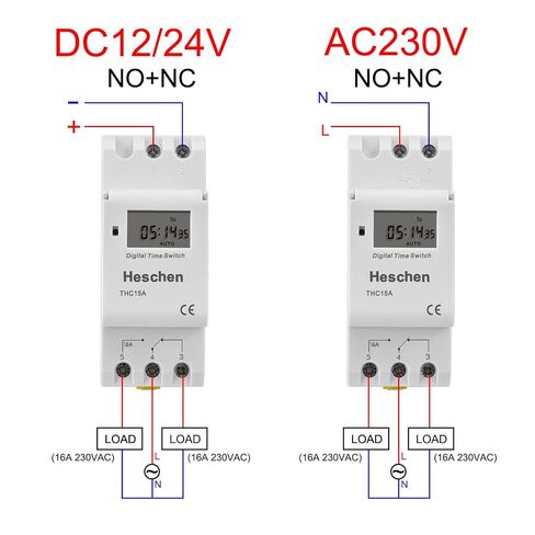 Heschen Digital LCD Power Weekly Programmable Timer Relay Switch THC15A DC12V 16Amp SPST 35mm DIN Rail in Kuwait