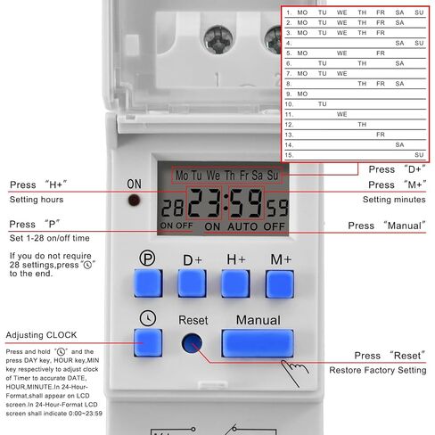 Heschen Digital LCD Power Weekly Programmable Timer Relay Switch THC15A DC12V 16Amp SPST 35mm DIN Rail in Kuwait