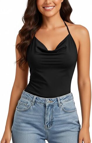 Women's Fashion Black Tube Top, Halter Neck Cowl Camisole, Sleeveless Soft Stretchy Tank Blouse, Summer Casual Vest, Basic Undershirt Size M in Kuwait