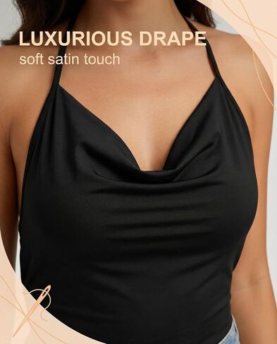Women's Fashion Black Tube Top, Halter Neck Cowl Camisole, Sleeveless Soft Stretchy Tank Blouse, Summer Casual Vest, Basic Undershirt Size M in Kuwait