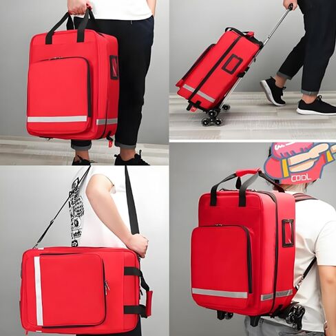 Rolling Medical Bag with Detachable Trolley, First Aid Empty Backpack, Multi-Compartment Design, Emergency Responder Trauma Bag, with Reflective Strips, for Nurses, Doctors in Kuwait