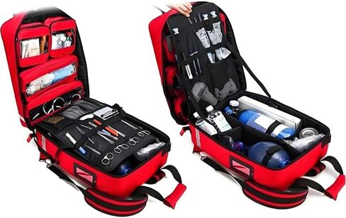 Rolling Medical Bag with Detachable Trolley, First Aid Empty Backpack, Multi-Compartment Design, Emergency Responder Trauma Bag, with Reflective Strips, for Nurses, Doctors in Kuwait