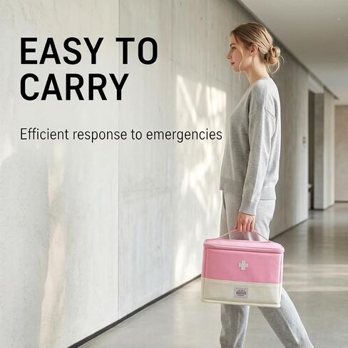 Empty first aid kit, mini portable medical kit, suitable for outdoor camping and hiking emergencies, multifunctional emergency medicine storage bag, pink-XL in Kuwait
