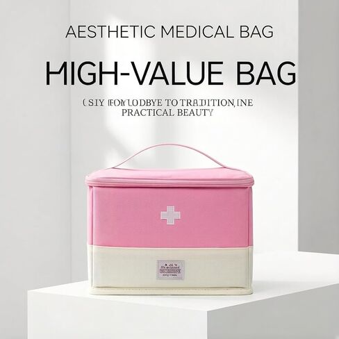 Empty first aid kit, mini portable medical kit, suitable for outdoor camping and hiking emergencies, multifunctional emergency medicine storage bag, pink-XL in Kuwait
