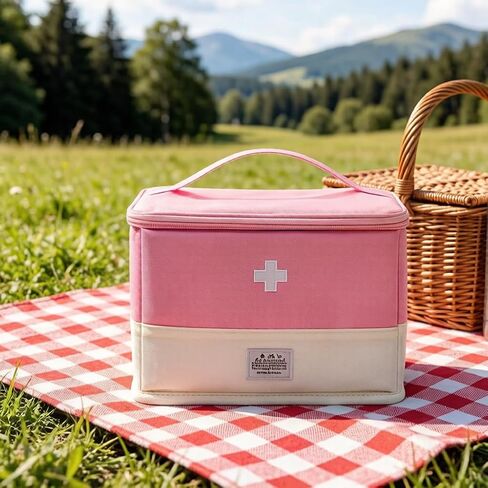 Empty first aid kit, mini portable medical kit, suitable for outdoor camping and hiking emergencies, multifunctional emergency medicine storage bag, pink-XL in Kuwait