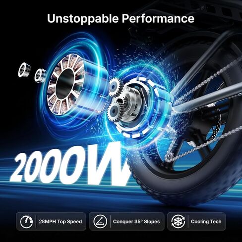 دراجة كهربائية DEEPOWER QS7 للبالغين، قوة ذروة 2000 وات، دراجة إلكترونية بقوة 28 ميلاً في الساعة، خيارات بطارية 48 فولت 20 أمبير/35 أمبير/60 أمبير، نطاق من 35 إلى 180 ميل، دراجة إلكترونية بإطار سميك 20 بوصة، دراجة كهربائية لجميع التضاريس بـ 7 سرعات in Kuwait