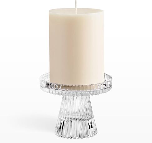 Torre & Tagus Reversible Single Glass Candle Holder for Pillar Candles or Tealights, Short Clear Candle Holder for Home Decor, Fluted Candle Holder on Pedestal for Wedding or Dinner Tablescape (Anya) in Kuwait