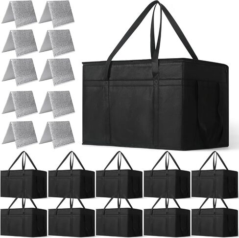 VZZNN 10 Pack Insulated Food Delivery Bags Bulk, Insulated Bag XXXL Pizza Delivery Bags, Foldable With Hard Bottom, Insulated Cooler Bag for Grocery, Catering, Travel, Hot/Cold Food Transport in Saudi Arabia