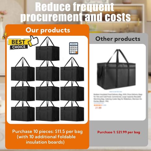 VZZNN 10 Pack Insulated Food Delivery Bags Bulk, Insulated Bag XXXL Pizza Delivery Bags, Foldable With Hard Bottom, Insulated Cooler Bag for Grocery, Catering, Travel, Hot/Cold Food Transport in Saudi Arabia