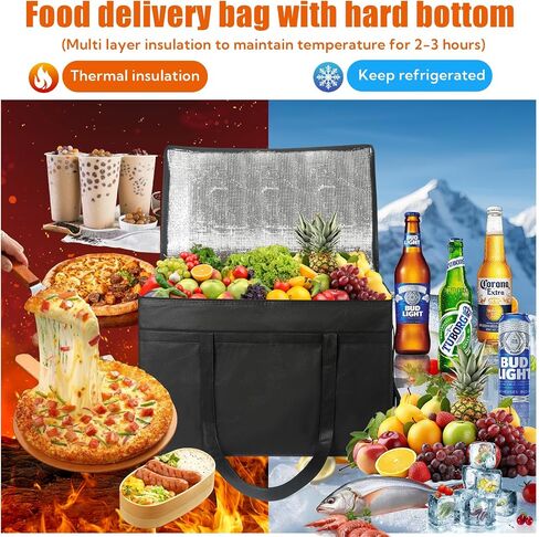 VZZNN 10 Pack Insulated Food Delivery Bags Bulk, Insulated Bag XXXL Pizza Delivery Bags, Foldable With Hard Bottom, Insulated Cooler Bag for Grocery, Catering, Travel, Hot/Cold Food Transport in Saudi Arabia
