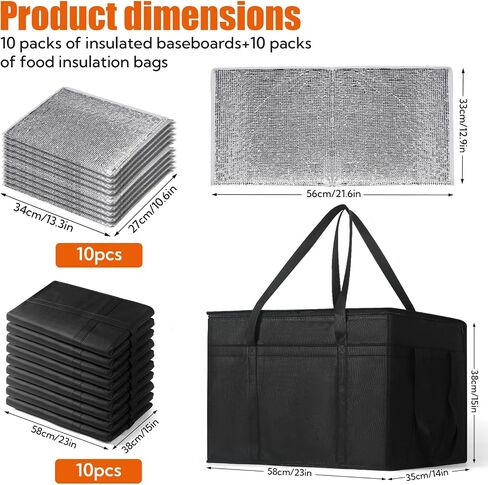 VZZNN 10 Pack Insulated Food Delivery Bags Bulk, Insulated Bag XXXL Pizza Delivery Bags, Foldable With Hard Bottom, Insulated Cooler Bag for Grocery, Catering, Travel, Hot/Cold Food Transport in Saudi Arabia