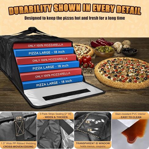 MyLifeUNIT Pizza Bag for Delivery, 20" x 20" x 11" Pizza Delivery Bags | 4-Layer Commercial Pizza Warmer Bag Holds 5 Large 18" Pizza Boxes, Hot Pizza Carrier Bags for E-Bike Rack, Parties, Takeout in Saudi Arabia