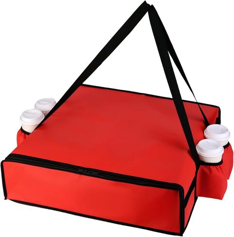 Insulated Pizza Delivery Bag with 4 Cup Holders, 24" x 6" Pizza Warmer Bag for Hot Pizza/Drinks, Pizza Carrier for Events, Large Food Delivery Carrier for Transport/Shopping/Catering, Red in Saudi Arabia
