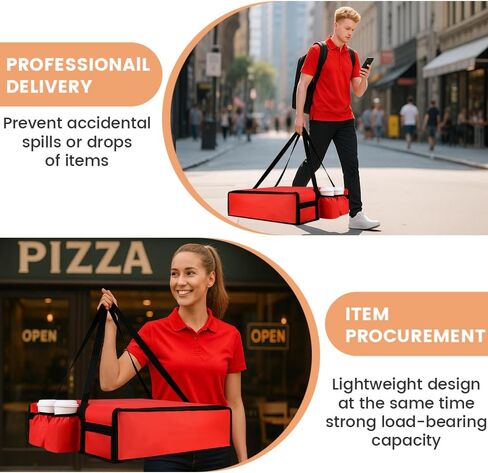 Insulated Pizza Delivery Bag with 4 Cup Holders, 24" x 6" Pizza Warmer Bag for Hot Pizza/Drinks, Pizza Carrier for Events, Large Food Delivery Carrier for Transport/Shopping/Catering, Red in Saudi Arabia