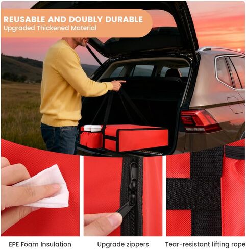 Insulated Pizza Delivery Bag with 4 Cup Holders, 24" x 6" Pizza Warmer Bag for Hot Pizza/Drinks, Pizza Carrier for Events, Large Food Delivery Carrier for Transport/Shopping/Catering, Red in Saudi Arabia