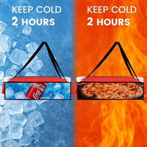 Insulated Pizza Delivery Bag with 4 Cup Holders, 24" x 6" Pizza Warmer Bag for Hot Pizza/Drinks, Pizza Carrier for Events, Large Food Delivery Carrier for Transport/Shopping/Catering, Red in Saudi Arabia
