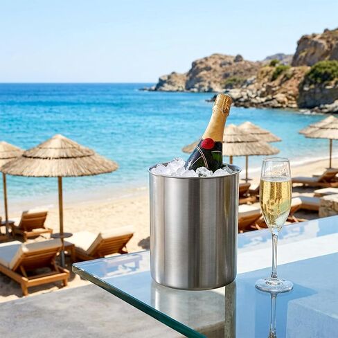 3 Pcs Wine Ice Bucket, 750 ML Stainless Steel Champagne Ice Bucket Wine Cooler Buckets Keeps Cold for Hours Fits Most Standard Sized Bottles (Silver) in Saudi Arabia