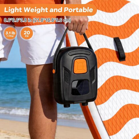 Electric Paddle Board Pump, Rechargeable 20 PSI SUP Pump for Paddleboard with Dual-Stage Inflation& Deflation, Portable Pump with LED Light & Auto-Off for Paddle Boards,Boats,Kayaks in Saudi Arabia