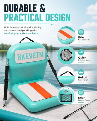 Upgraded Inflatable Kayak Seat and SUP Paddle Board Seat with Back Support | Zinc alloy buckles, 3.3in cushion, EVA/PVC build, pump, valve adapter and bag for SUP, kayak, canoe, boat, fishing trips in Saudi Arabia