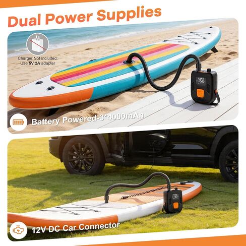 Electric Paddle Board Pump, Rechargeable 20 PSI SUP Pump for Paddleboard with Dual-Stage Inflation& Deflation, Portable Pump with LED Light & Auto-Off for Paddle Boards,Boats,Kayaks in Saudi Arabia