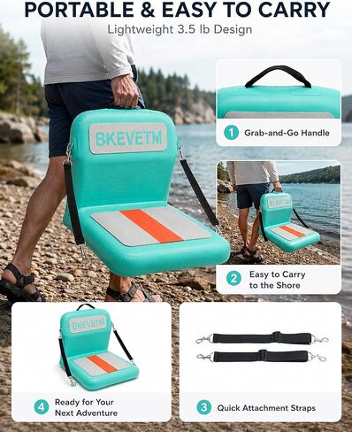 Upgraded Inflatable Kayak Seat and SUP Paddle Board Seat with Back Support | Zinc alloy buckles, 3.3in cushion, EVA/PVC build, pump, valve adapter and bag for SUP, kayak, canoe, boat, fishing trips in Saudi Arabia
